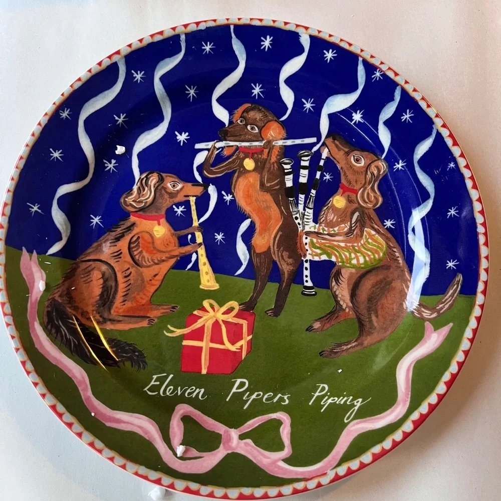 Anthropologie Emily Maude 12 Days of Christmas Pipers Pipping Dessert Plate